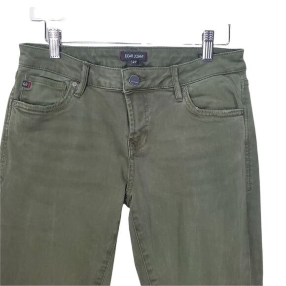 DEAR JOHN Womens Jeans SZ 27 Joyrich Comfort Skinny Raw Cutout Hem Green Midrise - Picture 5 of 11
